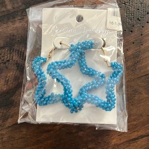 Blue star beaded earrings